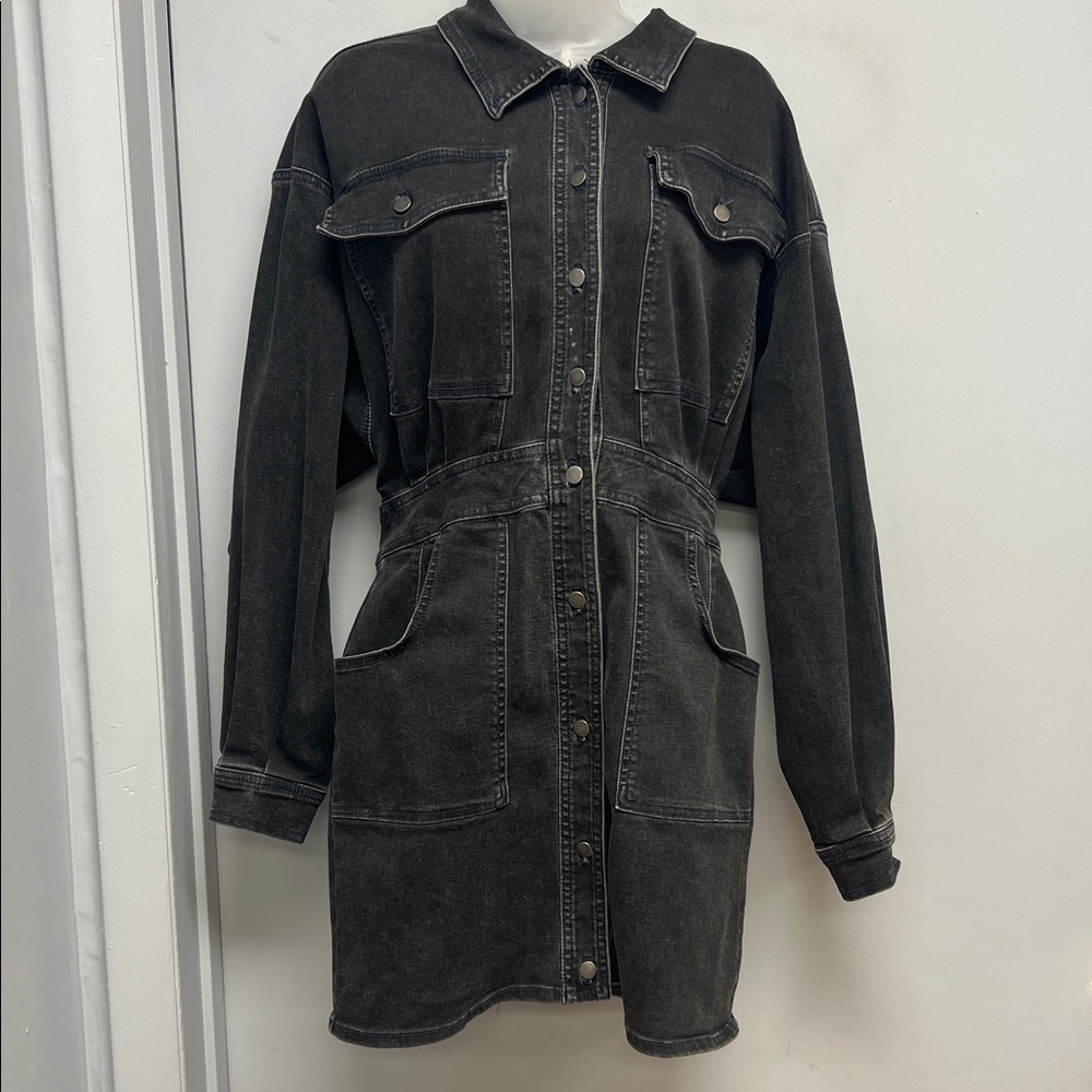 Free People Black Denim Utility Shirt Dress – Size M